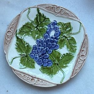 Vintage French Majolica Plate With Grape Motif